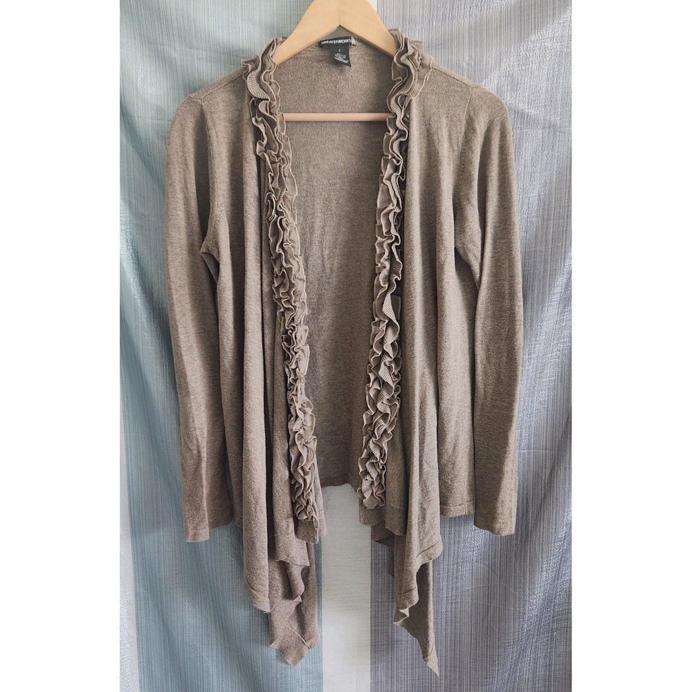 Sweaterworks Womens Boho Cottagecore‎ Ruffle Trim Open Front Draped Cardigan S